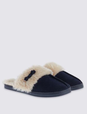 Freshfeet&trade; Suede Faux Fur Trim Mule Clogs with Silver Technology